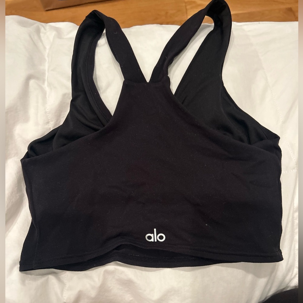 ALO Yoga Black Sports Bra with White Logo